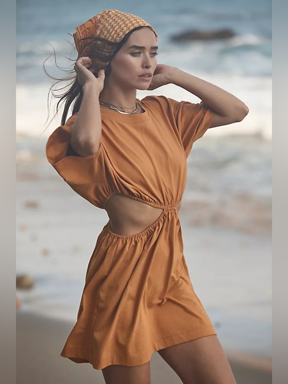 Mable Kenlee Cotton Cutout T-shirt Dress VICI rust orange crewneck short sleeve